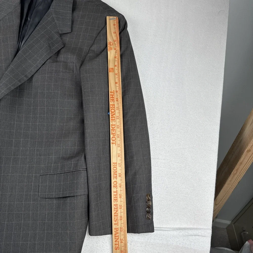 VTG Hickey Freeman Loro Piana Wool Grid Plaid Gray Blazer 46R office business
